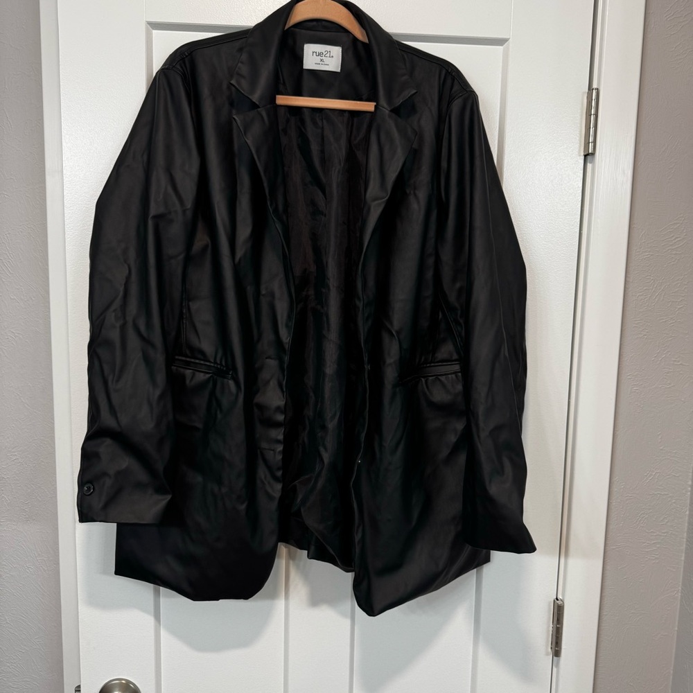 Black Faux Leather Blazer